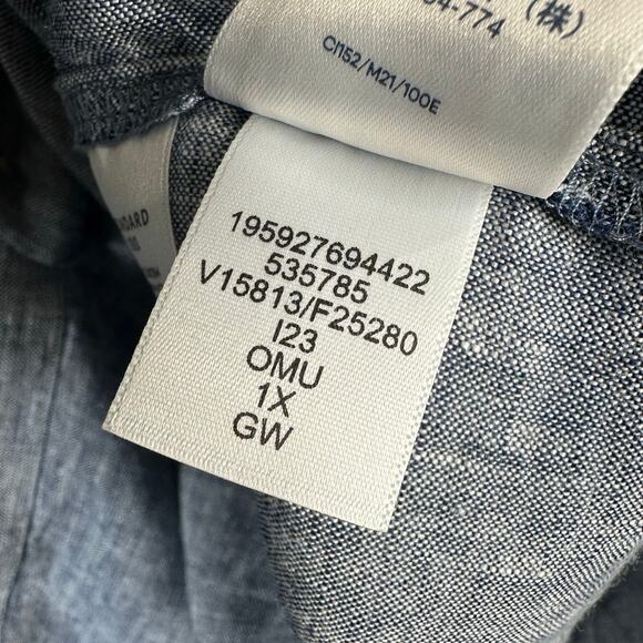 Lands End Womens size 1X 16w18w 3/4 Sleeve Button Front Linen Blouse Top Blue - Picture 10 of 10